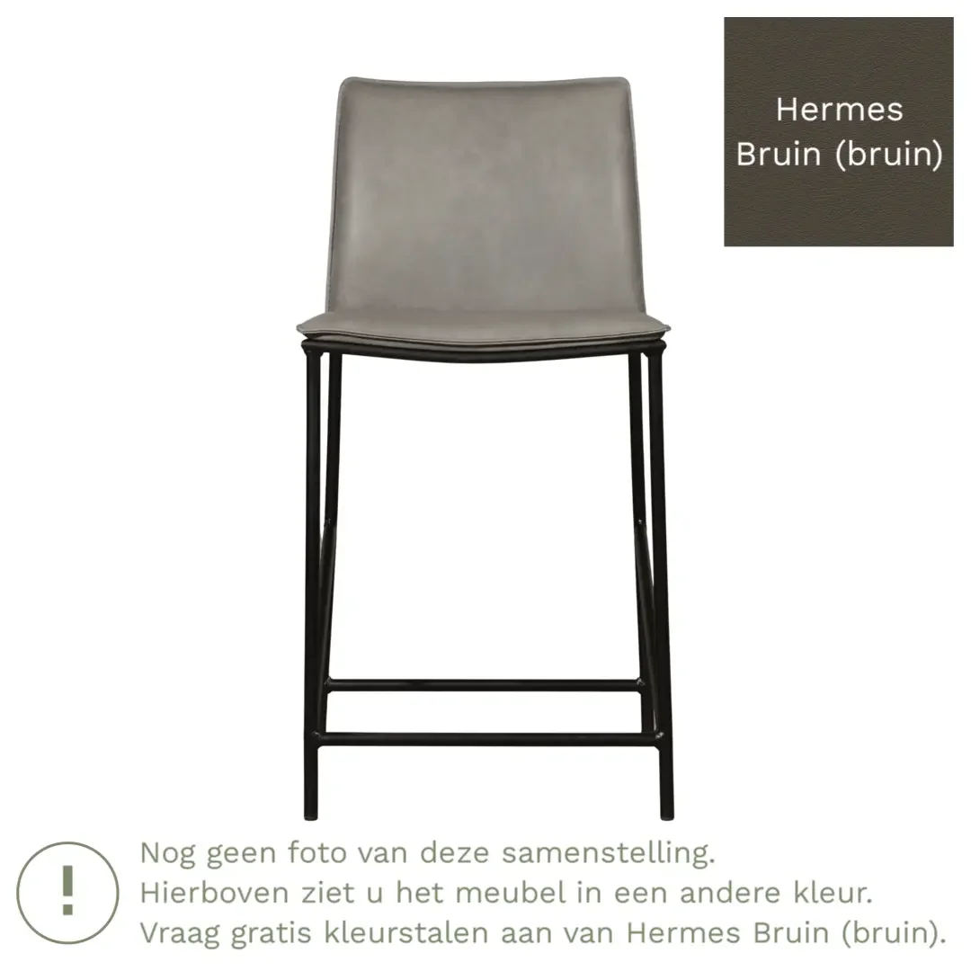 afbeelding van Leren barkruk Favor laag - Poten staal rond zwart